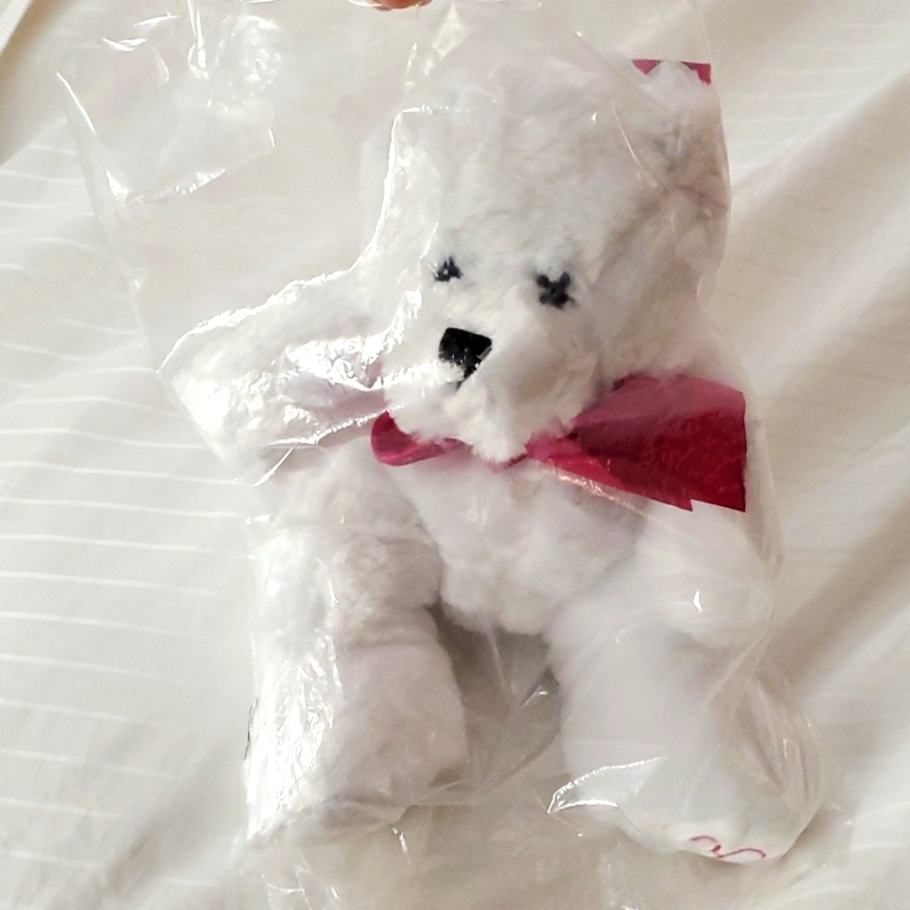 NEW Teddy Bear 🌻 White with Red Ribbon & Hearts